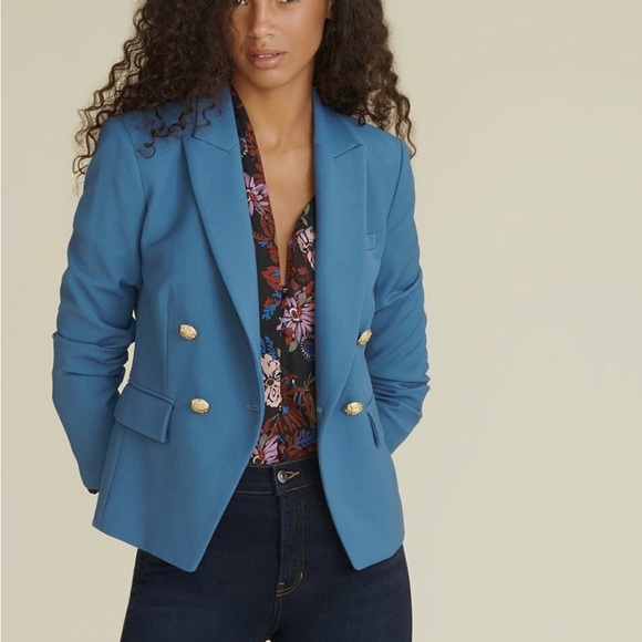 new Veronica Beard gail dickey blazer in lagoon medium blue with silver buttons - Picture 2 of 9